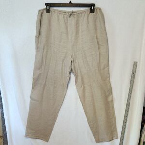 Allison Taylor Women's XL 100% Linen Beige Wide Leg Drawstring Pants